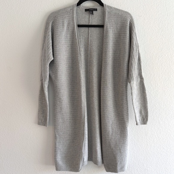 Tahari Sweaters - Tahari Womens Gray Cotton Cashmere Textured Open Front Longline Cardigan Size S